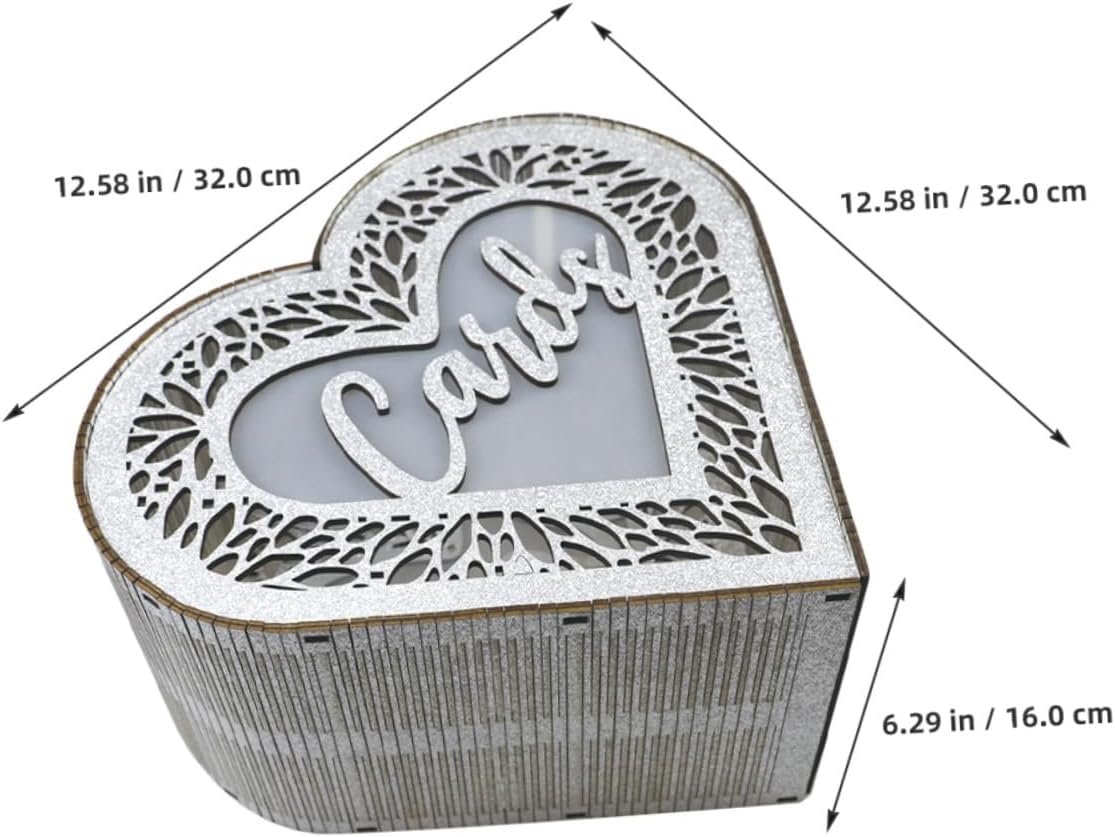 Tofficu Heart Shaped Hollow Wooden Greeting Card Box with Glitter, Portable Wedding and Valentine Envelope Money Storage for Birthday and Event Decorations