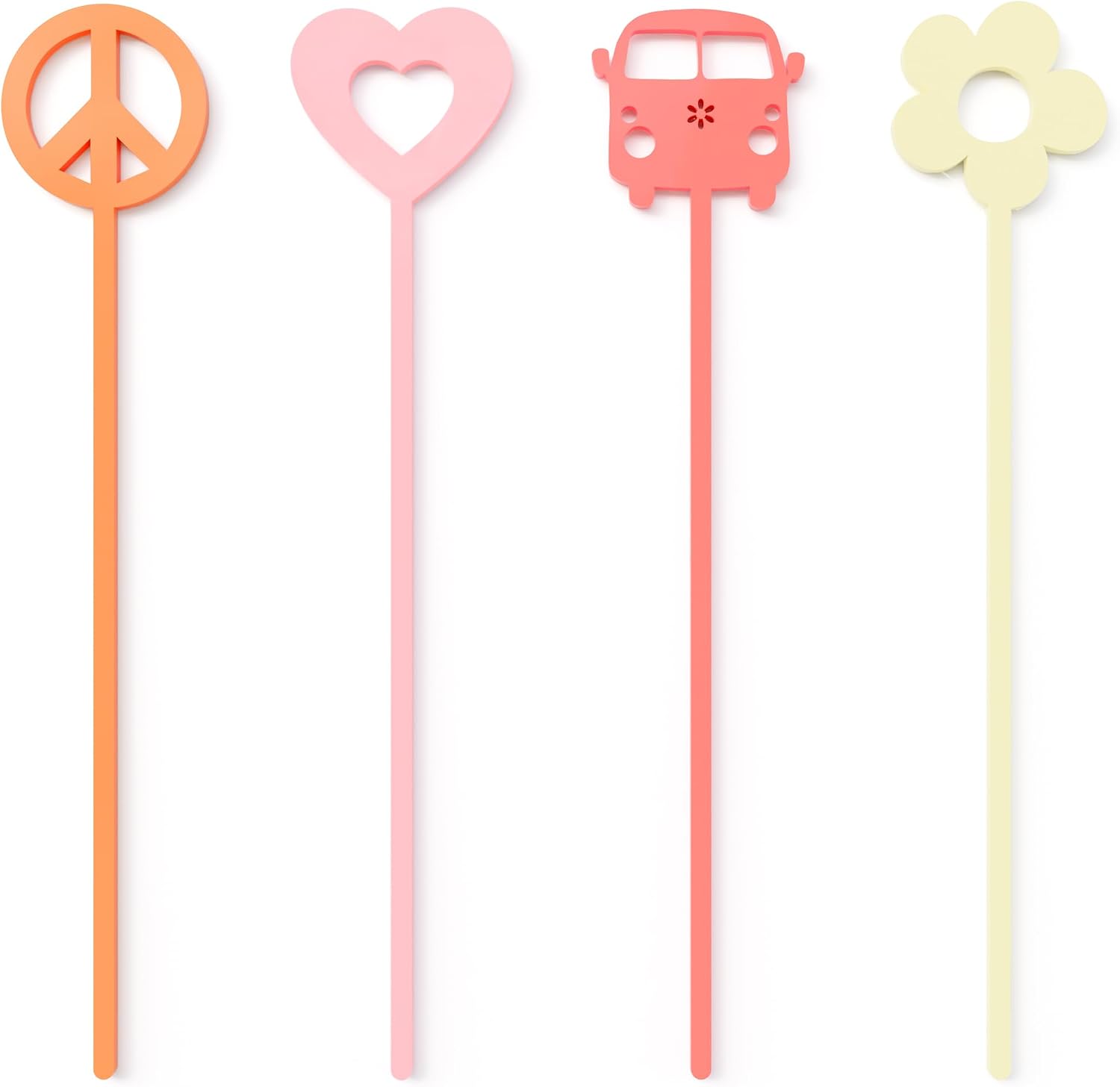The Cotton & Canvas Co. Retro Groovy Acrylic Drink Stirrers, Two Groovy, One Groovy Girl, Groovy Babe, 60s, 70s, Daisy Cocktail Stirrers, Swizzle Stick, Set of 12
