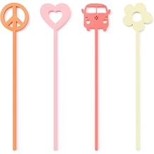 The Cotton & Canvas Co. Retro Groovy Acrylic Drink Stirrers, Two Groovy, One Groovy Girl, Groovy Babe, 60s, 70s, Daisy Cocktail Stirrers, Swizzle Stick, Set of 12