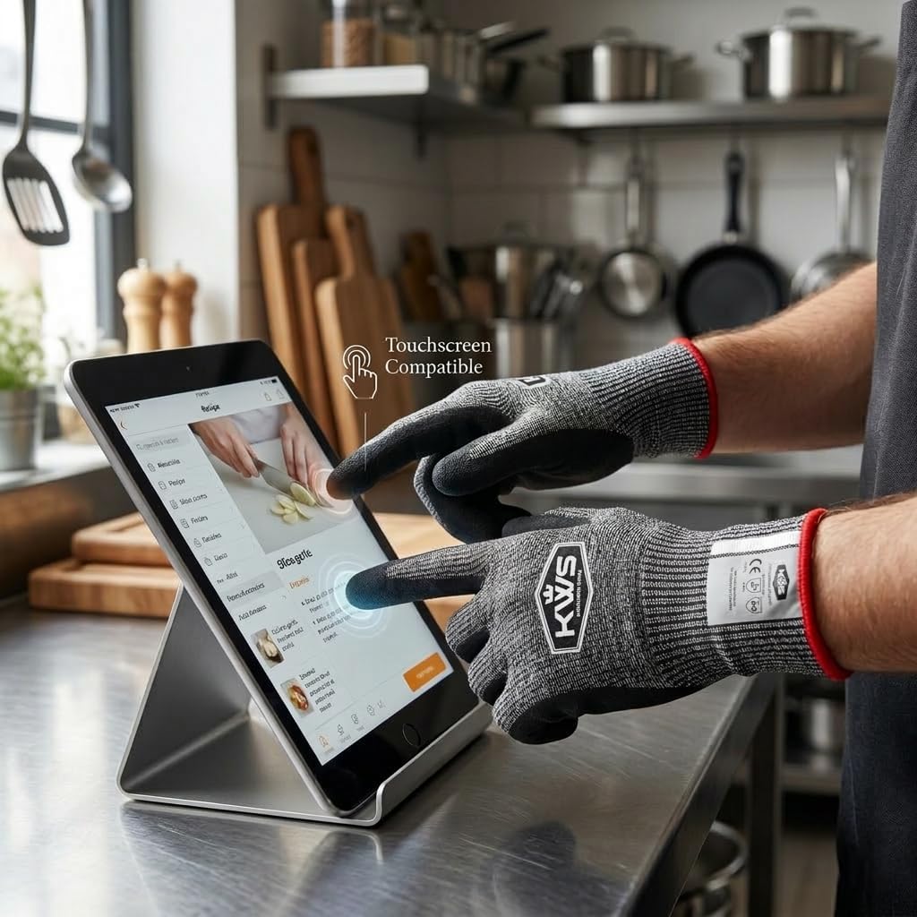 KWS Premium Cut Resistant Gloves, ANSI Level 6 Protection, Sandy Nitrile Grip, Reinforced Grip, Touch Screen, Latex-Free