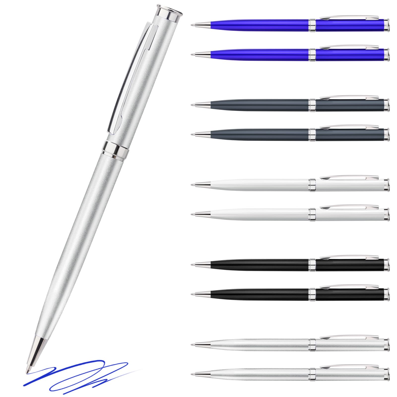 200 stück Kugelschreiber,Geschenke für männer,Ballpoint Pen,Ergonomische Schreibstifte Set,Drehkugelschreiber,Silber Kugelschreiber mit Blau Mine