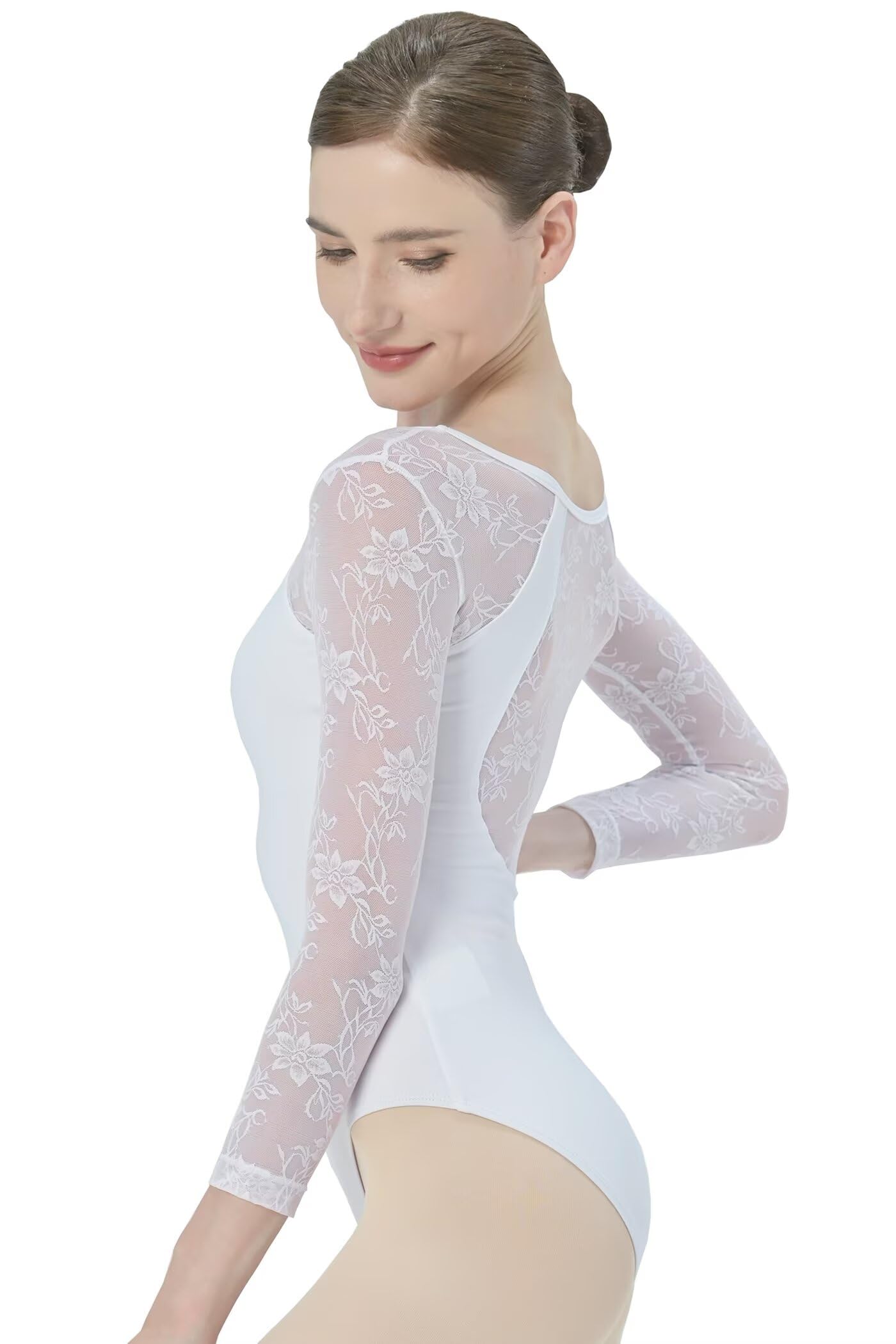 Body Taniec dla kobiet, dorosłych z długim rękawem Body Taniec klasyczny z koronką