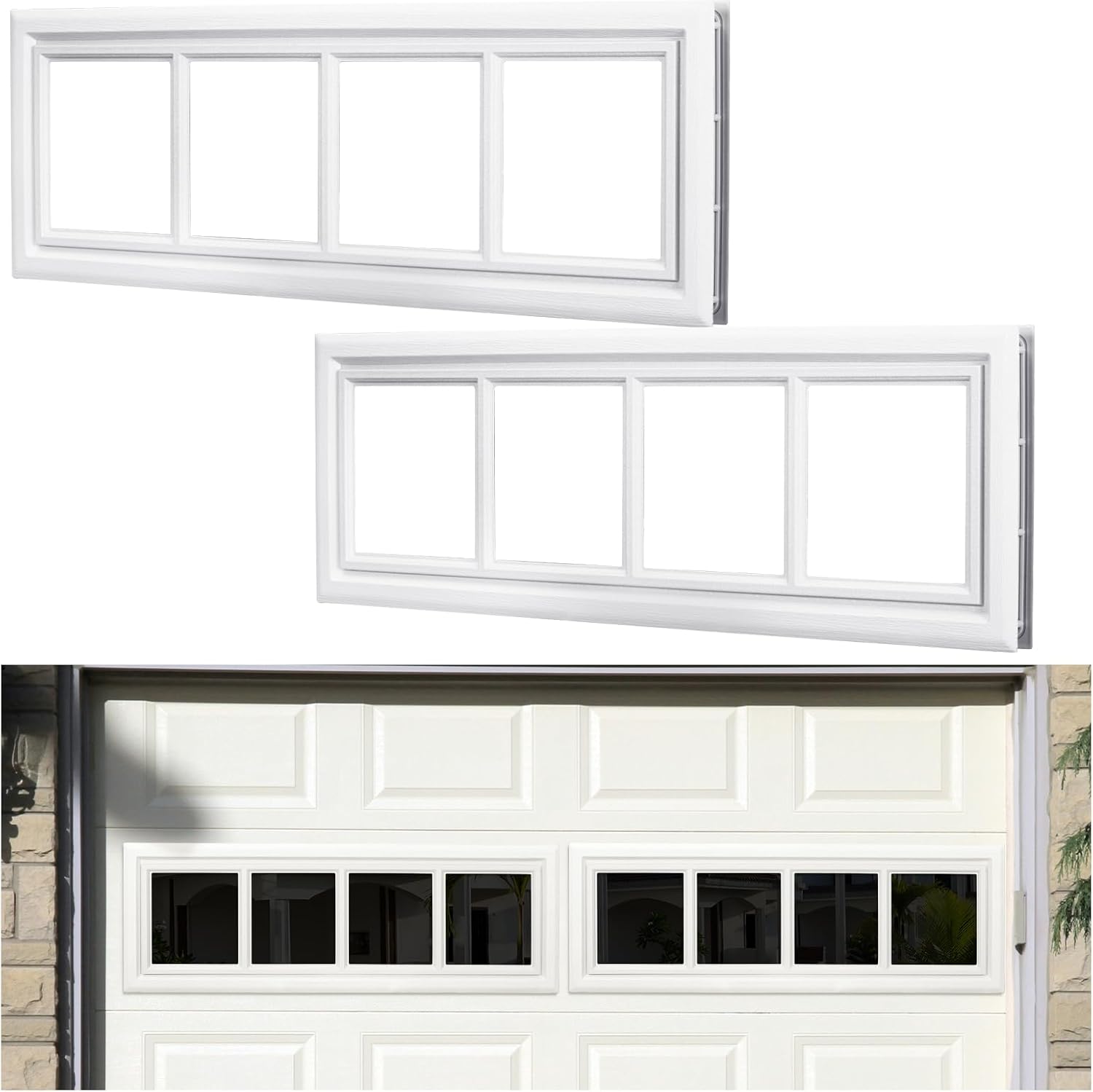 Nuanchu 2 Pcs 42 x 14.7 Inch Garage Door Windows Vinyl Windows with UV Resistant Plexy Glass Garage Door Windows Inserts(Style 2)