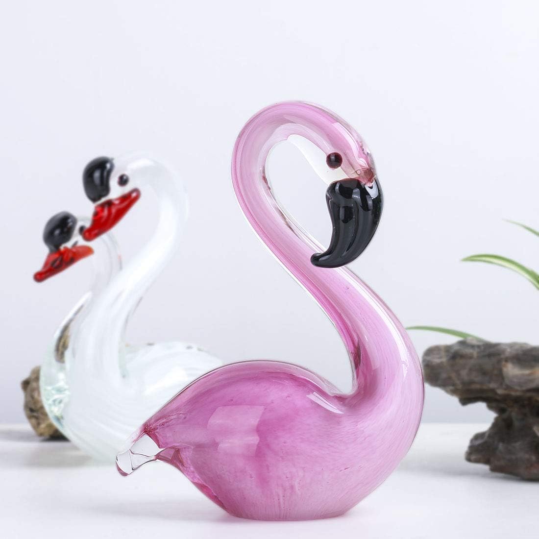 QFkris Hand Blown Glass Pink Flamingo Figurines, Art Glass Flamingo Sculpture, Souvenir Home Decor Valentines Day Gift for Women - Image 4