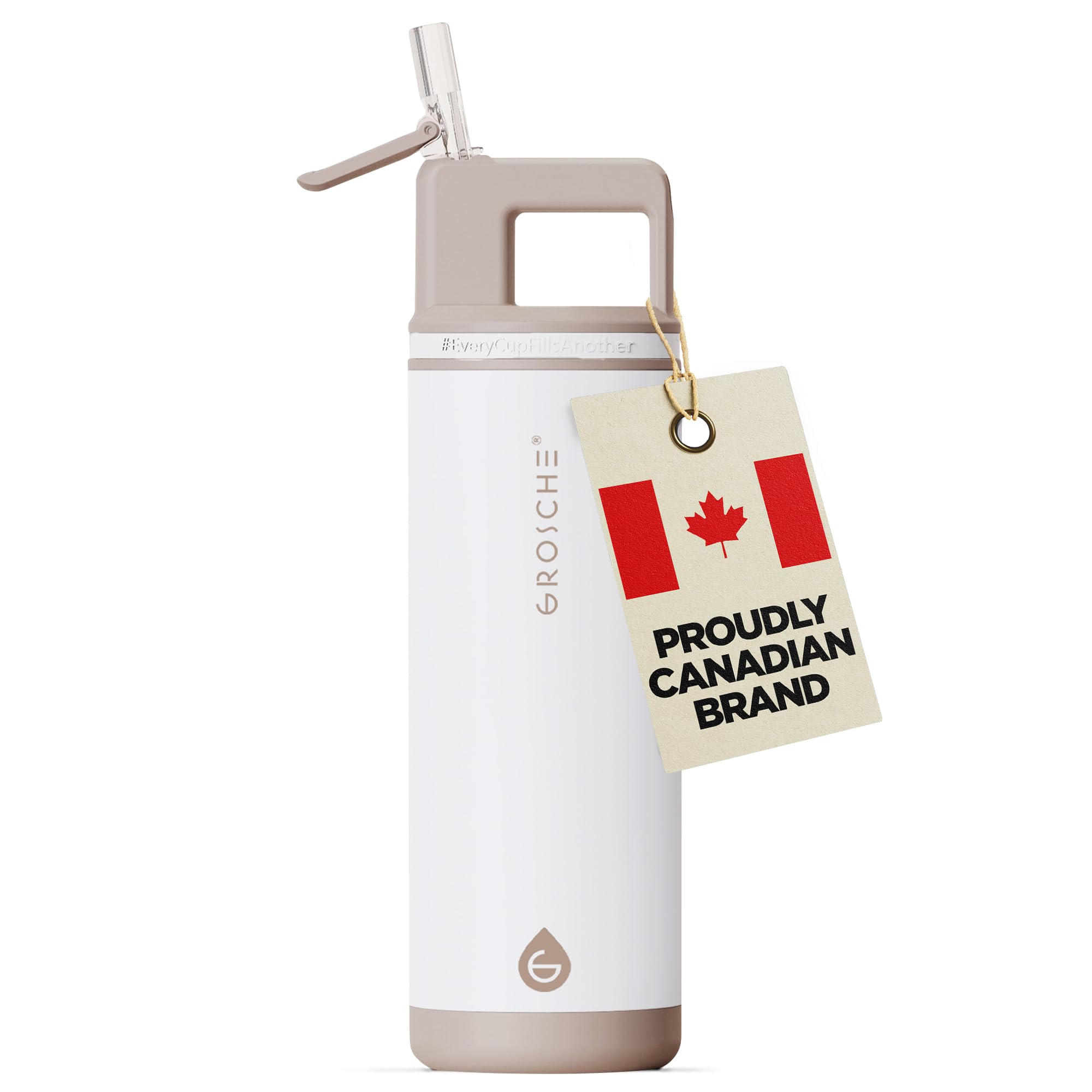 GROSCHEAlpine Flip n' Sip 20 oz Insulated Water Bottle - Stainless Steel, Leakproof Flask with Straw - Perfect for Gym, Travel & Outdoor Use - Keeps Water Cold up to 60 hrs - Cream White