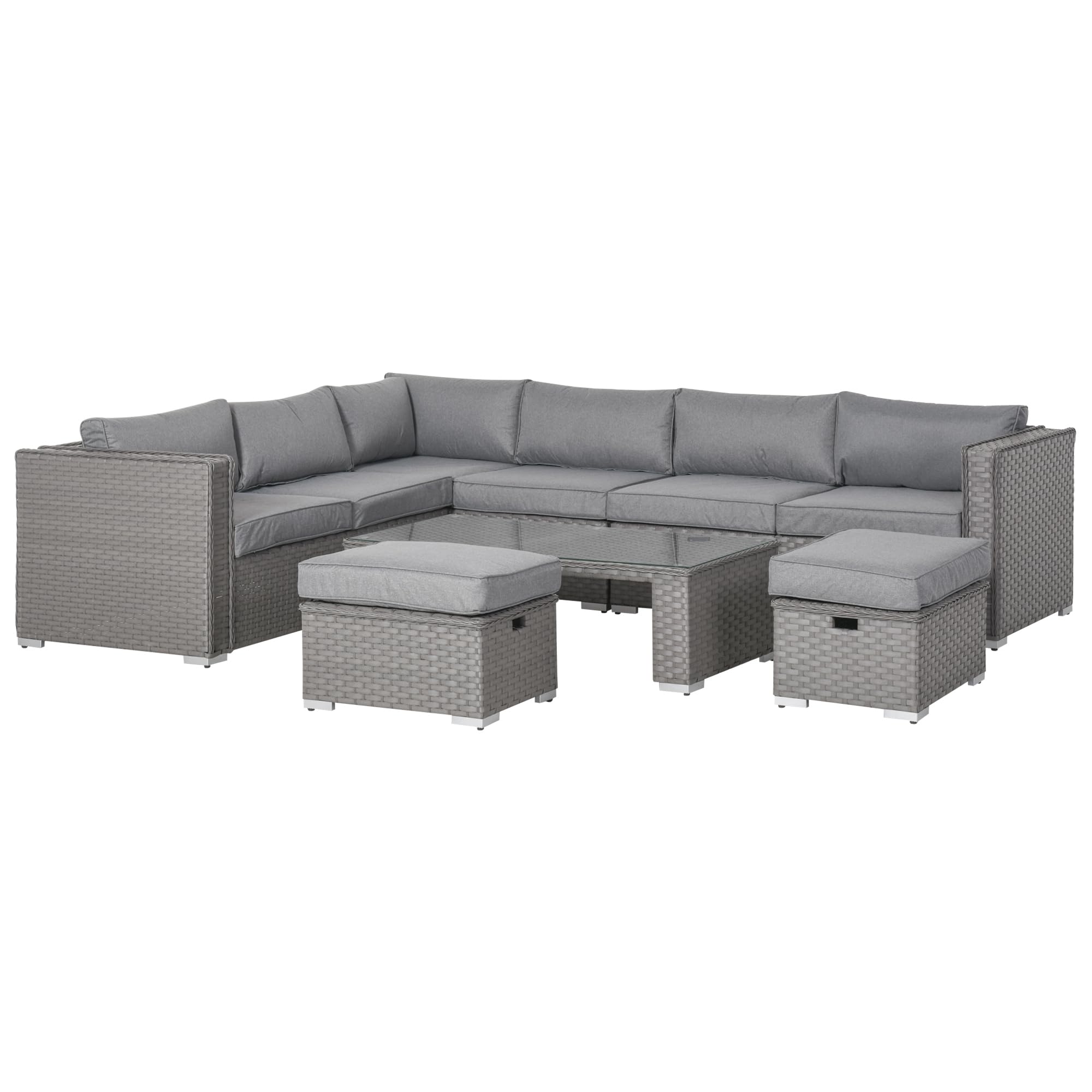 Outsunny Grey Bologna Rattan Corner Sofa Set 8 Seater