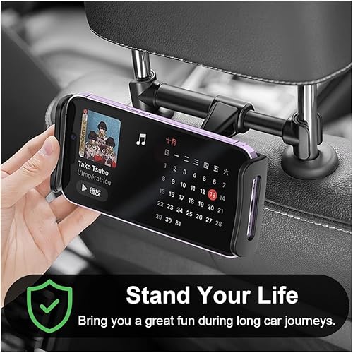 Miniatura 6 de Soporte para reposacabezas de automóvil, soporte ajustable giratorio de 360 grados para dispositivos de 5.3 a 10.2 pulgadas, soporte universal de