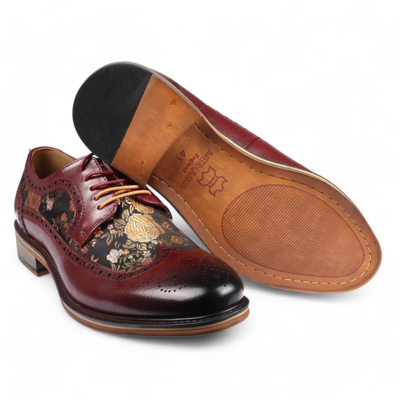 Scarpe Eleganti Brogue in Pelle con Stampa Floreale da Uomo - Ross