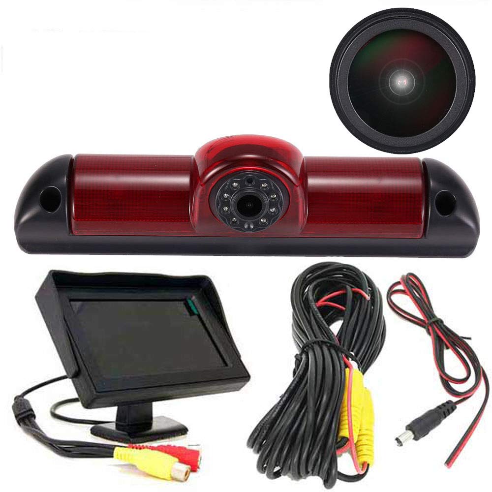 Impermeabile IR Notte viosn colori Retrovisore luce freno Terzo tetto Top Mount Telecamera inversa Angolo regolabile per Fiat Ducato 244 Bus Kasten/Peugeot Boxer/Citroen Jumper+ Monitor da 4.3 pollici