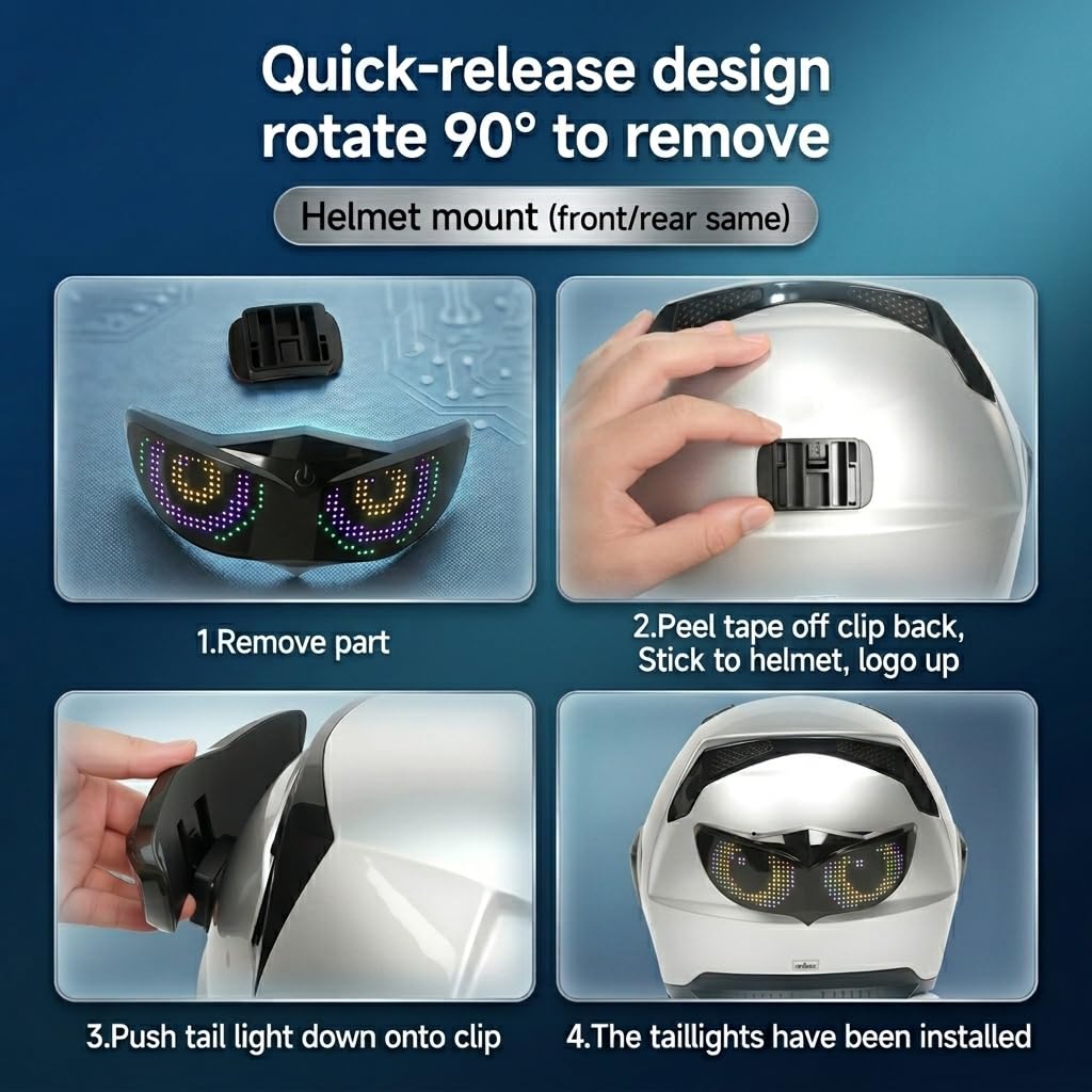 Crelander Letrero LED para casco, luz LED inteligente con Bluetooth, programable, ojos de diablo, pantalla LED impermeable para montar en bicicleta