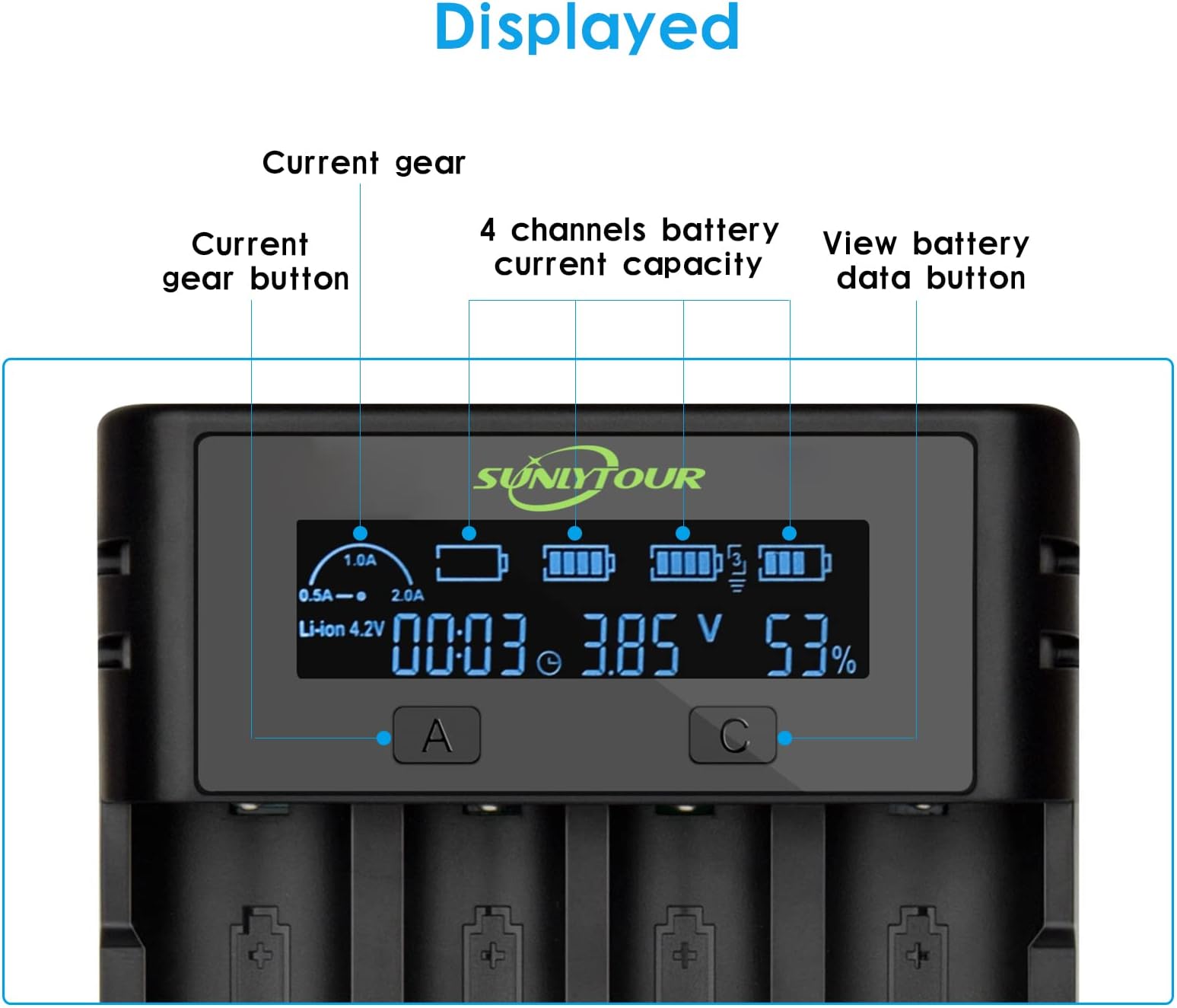4 Socket 21750 21700 Battery Charger, 4 Socket Nickel-Hydrogen AA 18650 Charger 21700 20700 22700 22650 2650 26700 16340 (RCR 123) 17670 with PCB Protection Sheet Battery
