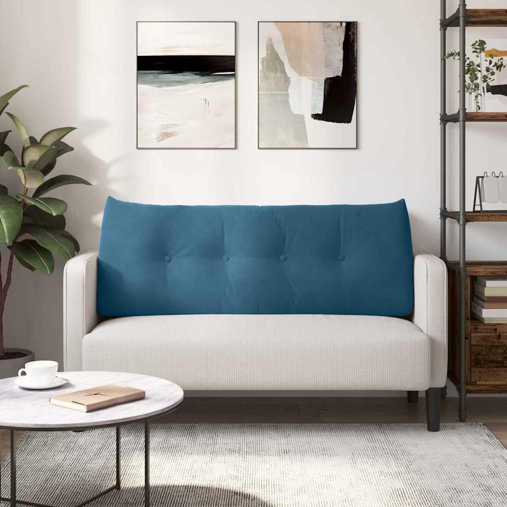 Rückenkissen 120 x 24 x 50 cm, Lesekissen aus Samt in Blau mit Seitentasche, ergonomisches Stützkissen für Bett und Sofa, Sofakissen mit abnehmbarem Bezug, Dekokissen für Entspannung
