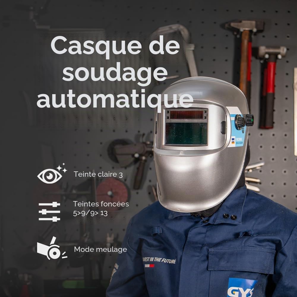 GYS, Masque de Soudage LCD PROMAX 3/5-13 G SILVER True Color, Teinte 3/5>13, Champ de Vision 100x50mm, Assombrissement Auto 0,08ms, Classe Optique 1/1/1/2, pour MMA, TIG, MIG/MAG & Meulage