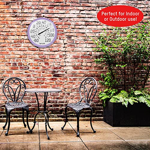Image of Taylor Big and Bold Wall Dial Thermometer, Indoor Outdoor Thermometer, Wireless Thermometer with Easy to Read Numbers for Patio, Pool, Garage and Indoor Areas, 13.25-inch, Lilac