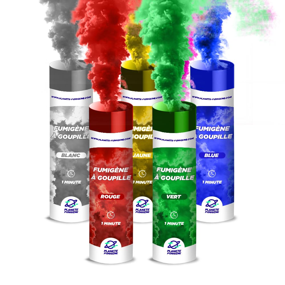 PLANETE FUMIGENE Lot De 5 Fumigènes à Main Rouge 1 Minute - Goupille, Fumée Dense Épaisse 60 Secondes, Catégorie F1, Idéal Photo & Vidéo, Livraison Rapide 24/48h