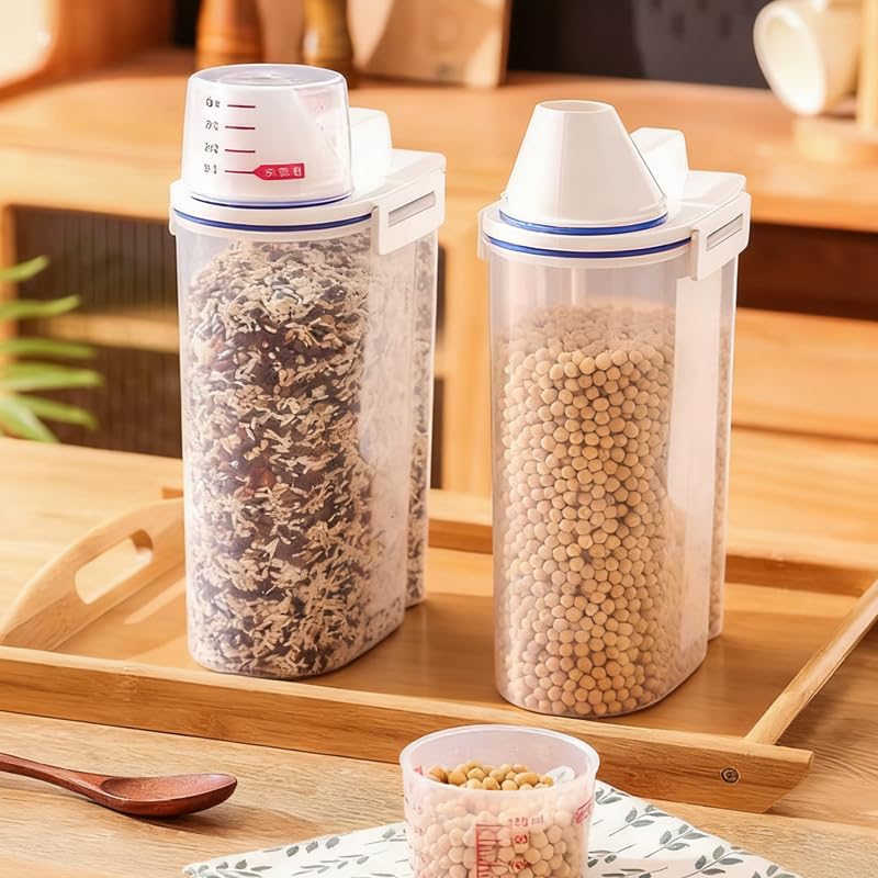 Dispenser Porta Arroz e Grãos 2.5L com Copo Medidor, Pote Hermético Organizador de