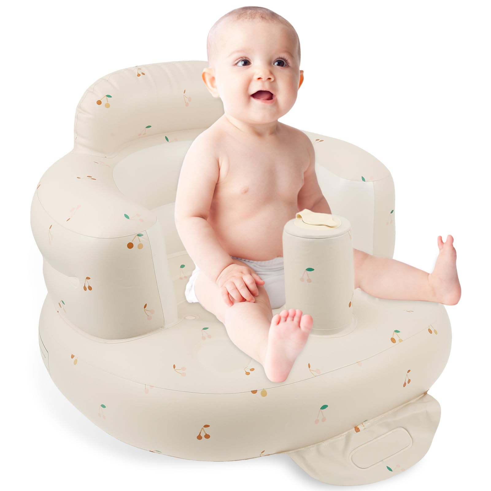 Bobash Cherry Pvc Inflatable Baby Chair Good Sealing Inflatable Baby Chair Ergonomic Support Blow Up Seat Non Slip Infant Floor Seat For Camping Outdoor(,Medium, Please)