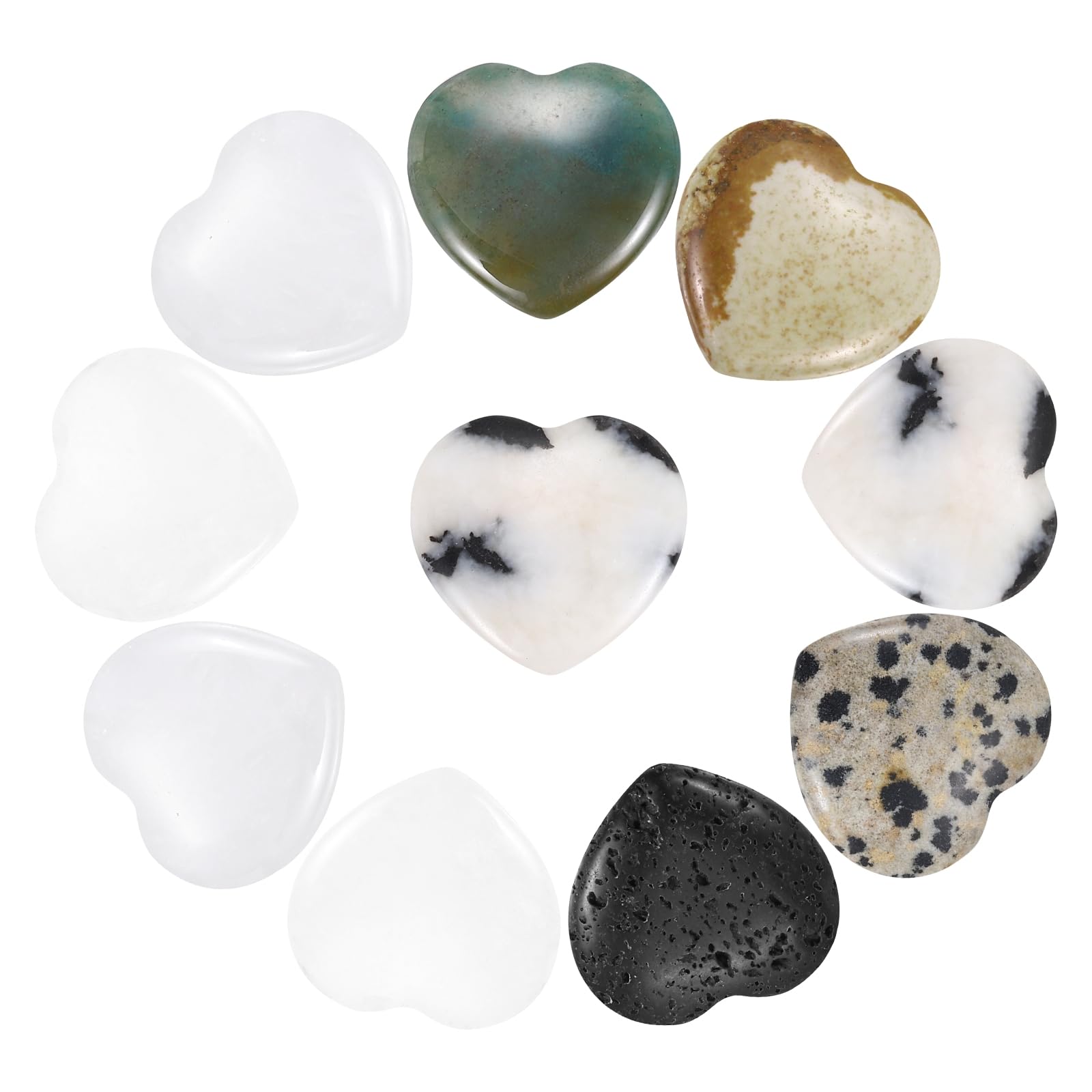 PATIKIL 10Pcs Natural Heart Shaped Crystal Stone, 1 Inch 1/4" Thick Mini Polished Love Gemstone Crystal, Pocket Rock Engraved Worry Stones for Women Gifts Meditation, Mixed Color