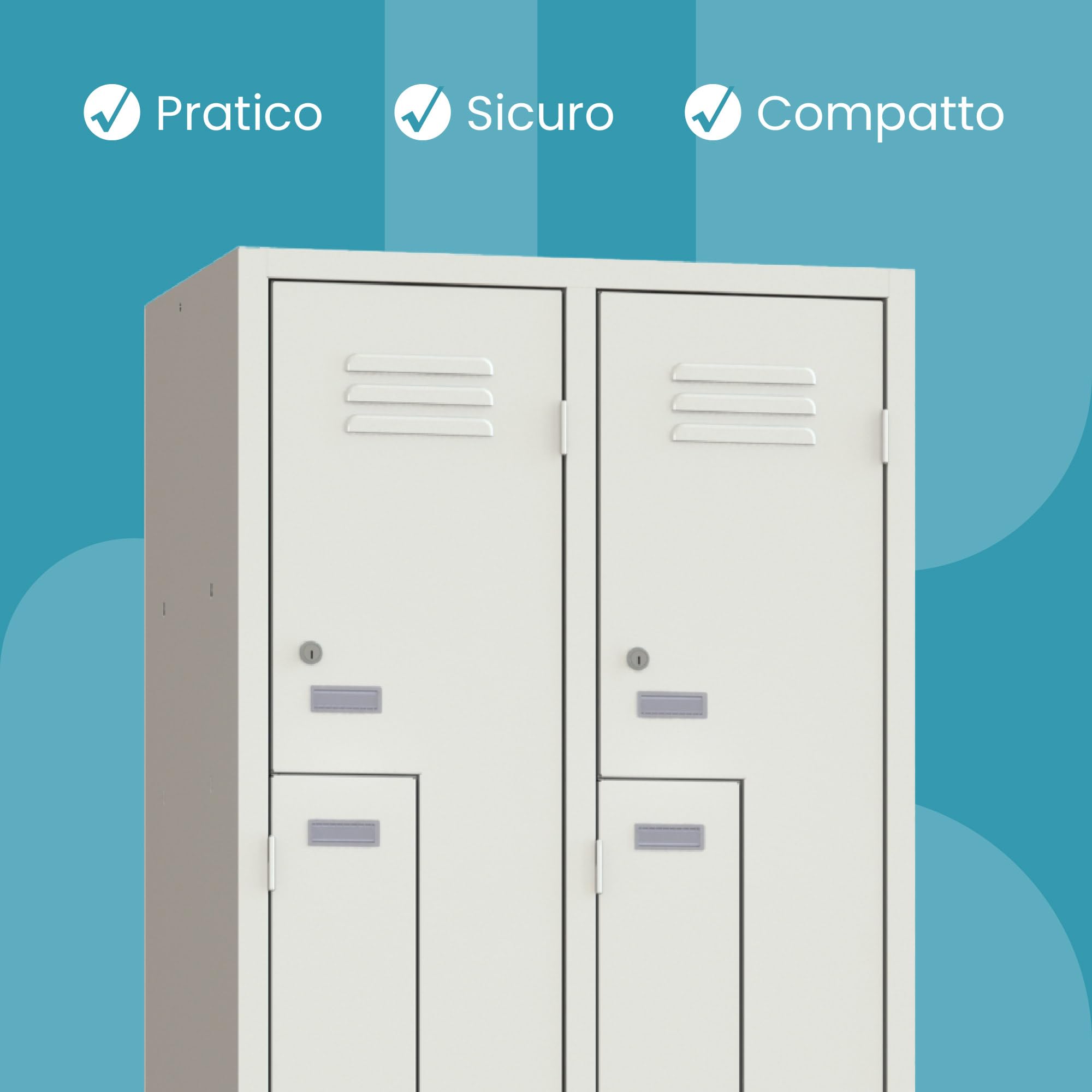XLOCKERS Armadio Spogliatoio Monoblocco Ante a Z, 4 Posti, in Metallo, 690x500x1800 mm, Colore Grigio RAL 7035. Con Imballo di Sicurezza.