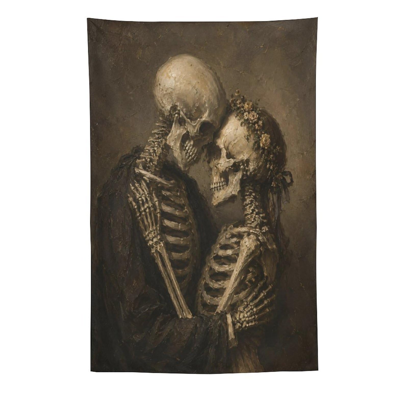 H3B8U2Y5 Sepia Skeleton Couple Wall Tapestry, Gothic Oil Style, Entryway