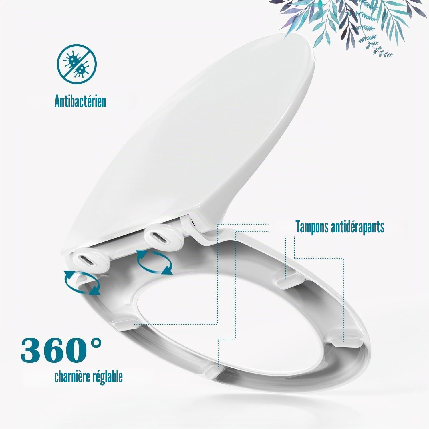 Abattant WC STOREMIC, Lunette de Toilette avec Frein de Chute et Charnière Réglable, Cuvette de Toilette Facile à Installer et à Nettoyer, Abattant WC en Urée-formaldéhyde en Forme de O, Blanc
