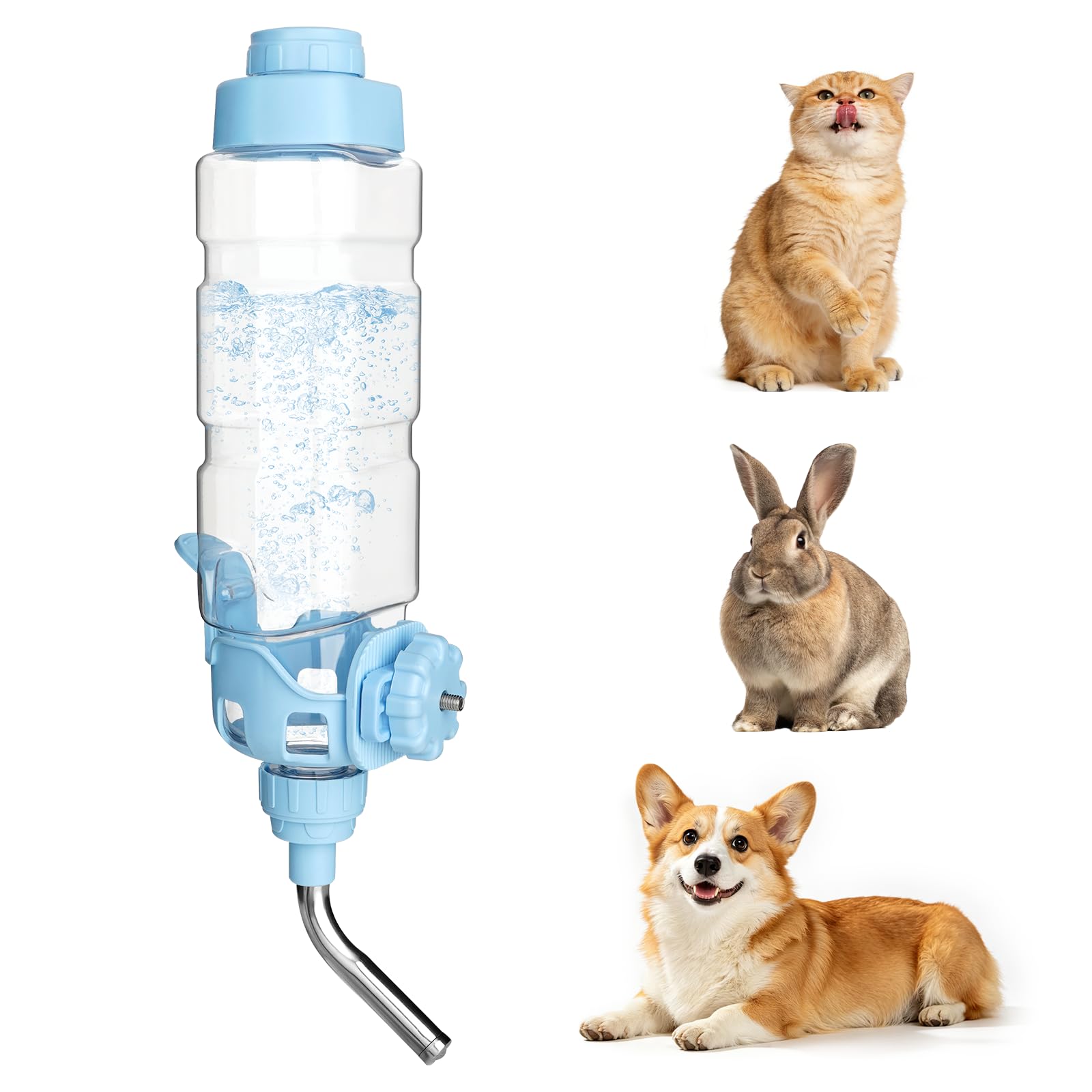 Vannon Water Bottle for Small Animals, 34oz Top-Fill Pet Dispenser, Blue