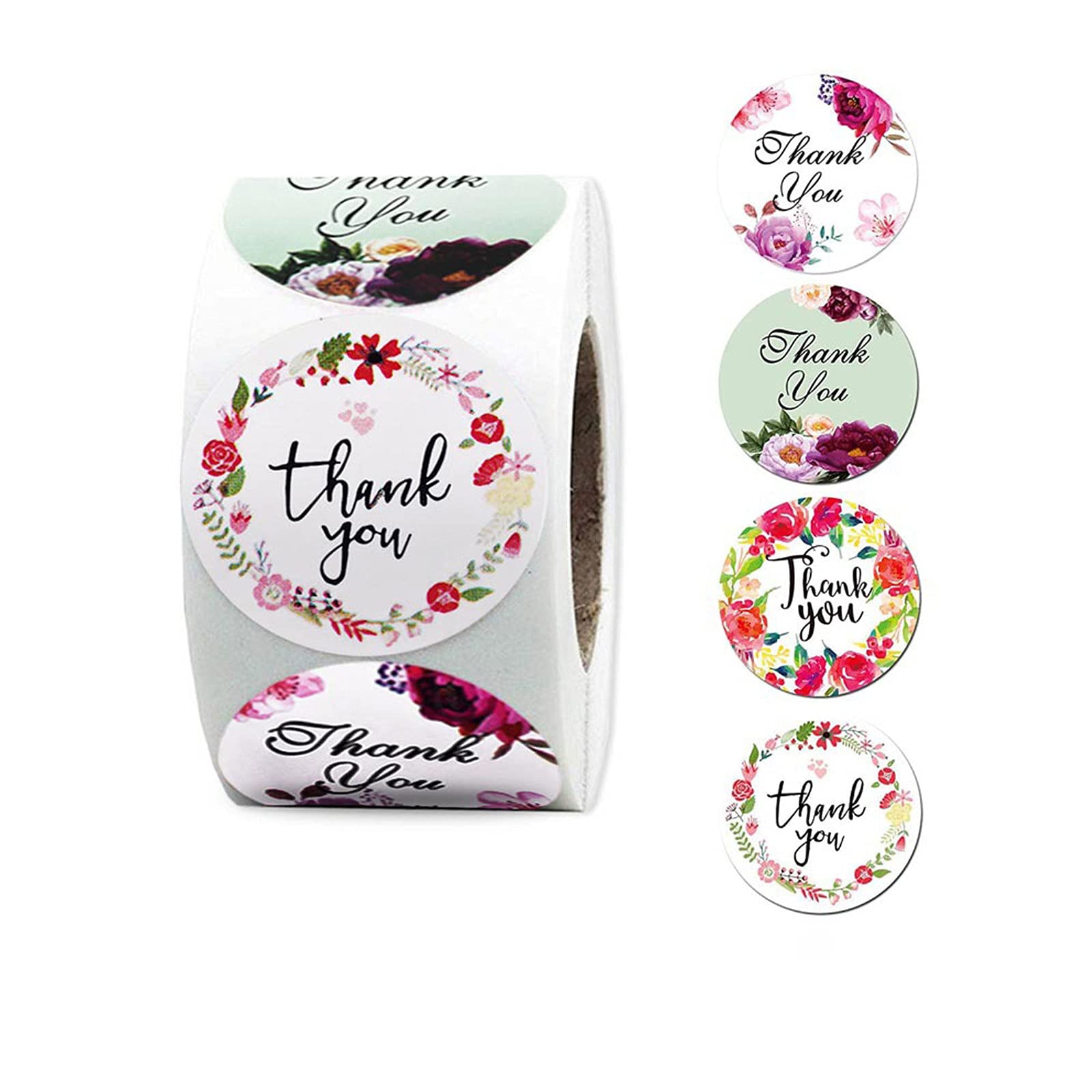 2500 Round Mixed Flowers Patterns Thank You Stickers for Your Business Purchases, Wedding Labels (2500pcs - Mixed Flowers)