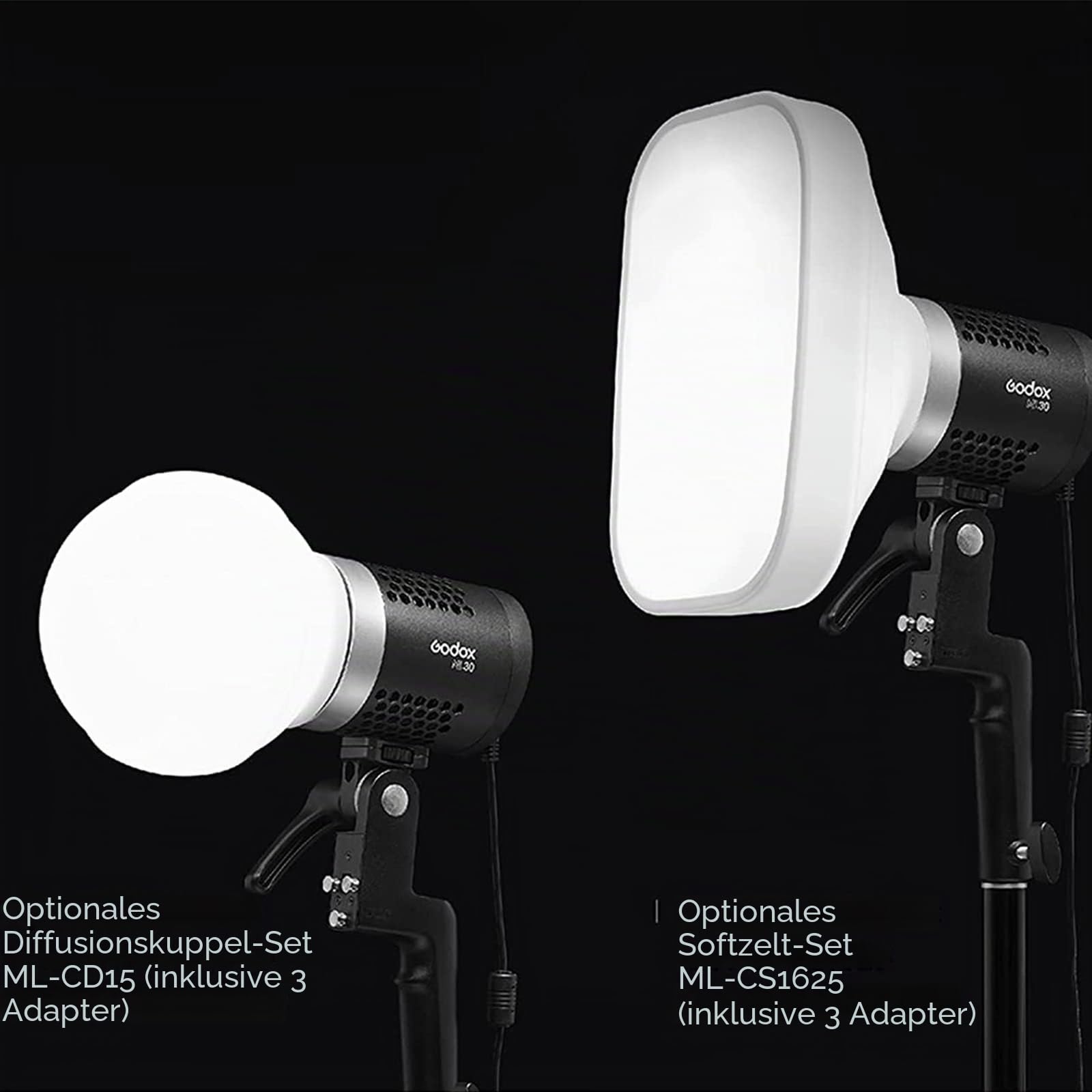 Godox ML-CD15 Dome Diffuser Kit with 3 Adapters Light Diffuser for Godox V1 AD100PRO AD200PRO V850II TT685II TT685 AD200 ML30 ML30Bi ML60 ML60Bi AD300PRO AD40PRO
