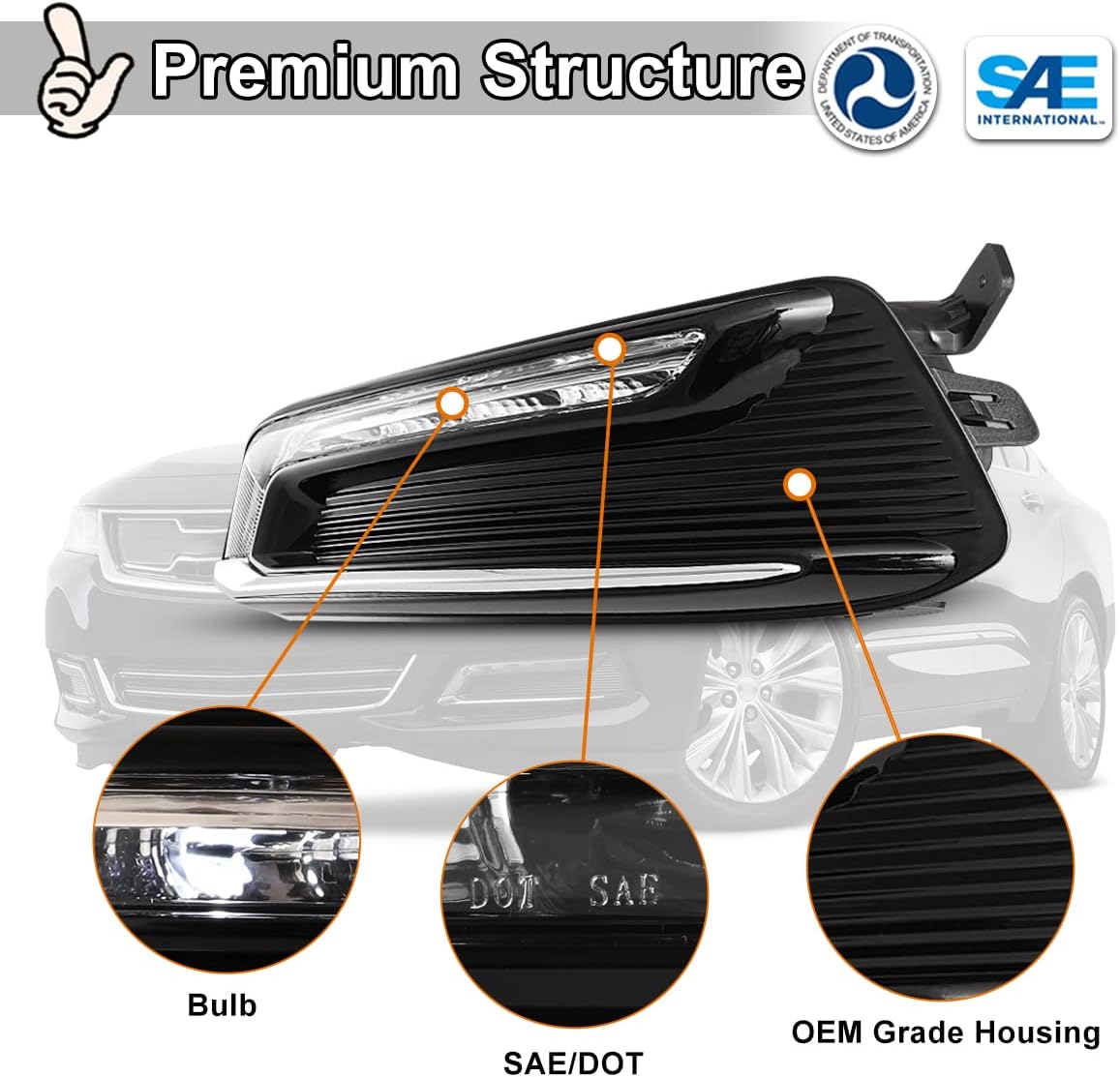 Nixon Offroad LED DRL Fog Light Set for 2014-2020 Chevrolet Chevy Impala w/Wiring Kit + Universal Switch, Driving Fog Light Lamp Assembly, Clear Lens Pair of Fog Lights Left + Right