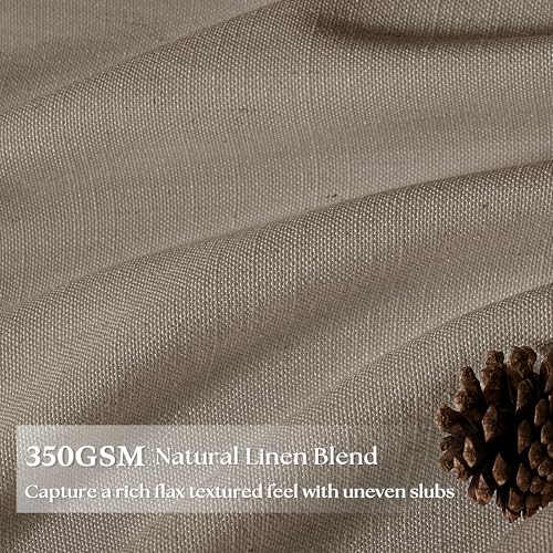 Image of Extra Wide Taupe Pinch Pleated Semi Sheer Linen Curtains for Living Room | Grey Beige, 70 inch wide Floor To Ceiling 120 inch Extra Long, Light Filtering Privacy, Glass Door, Faux Textured, Hook Rings