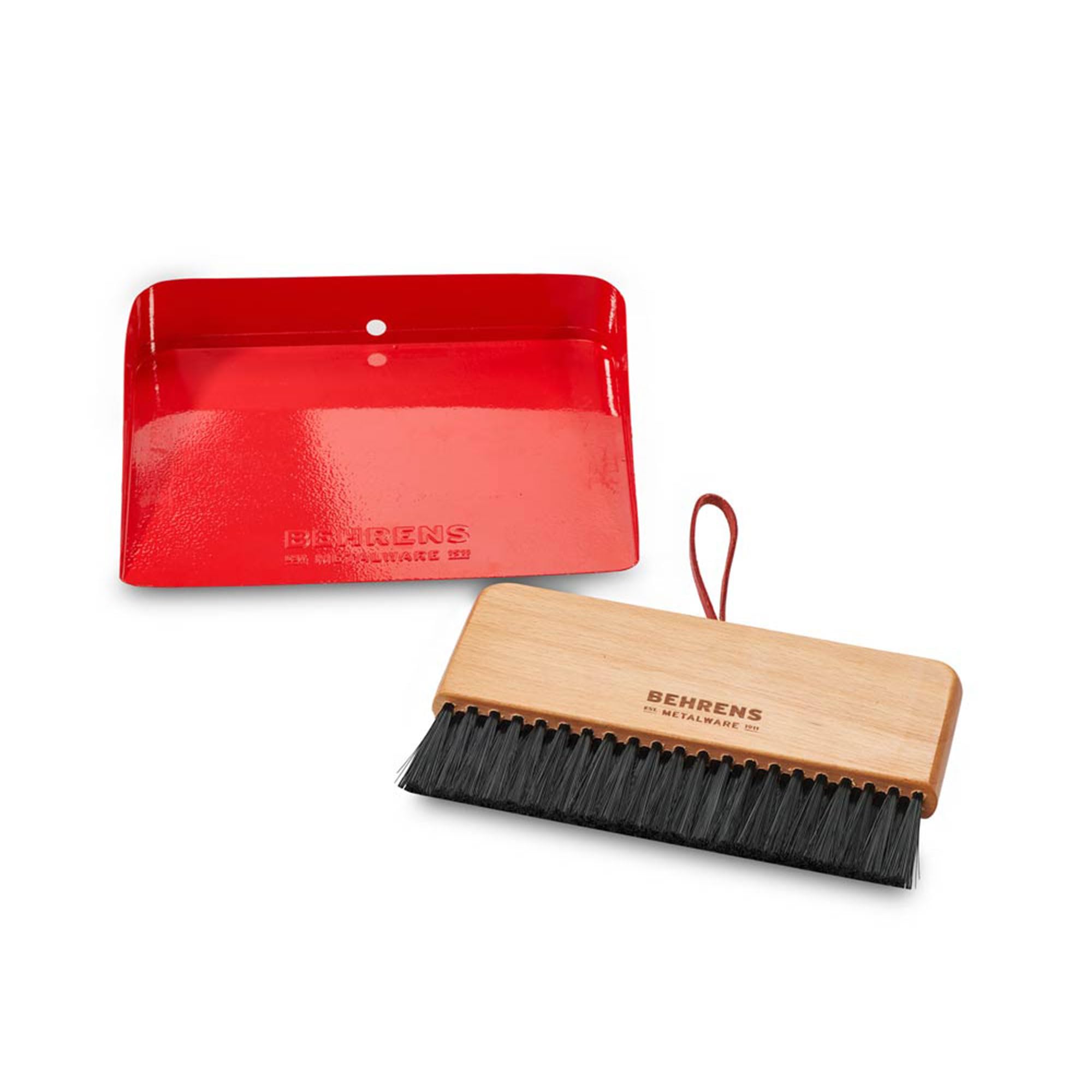 Behrens Portable Galvanized Steel Dustpan and Brush Broom Set with Nylon Bristles and Beachwood Handle for Home Cleaning and Organization, Red