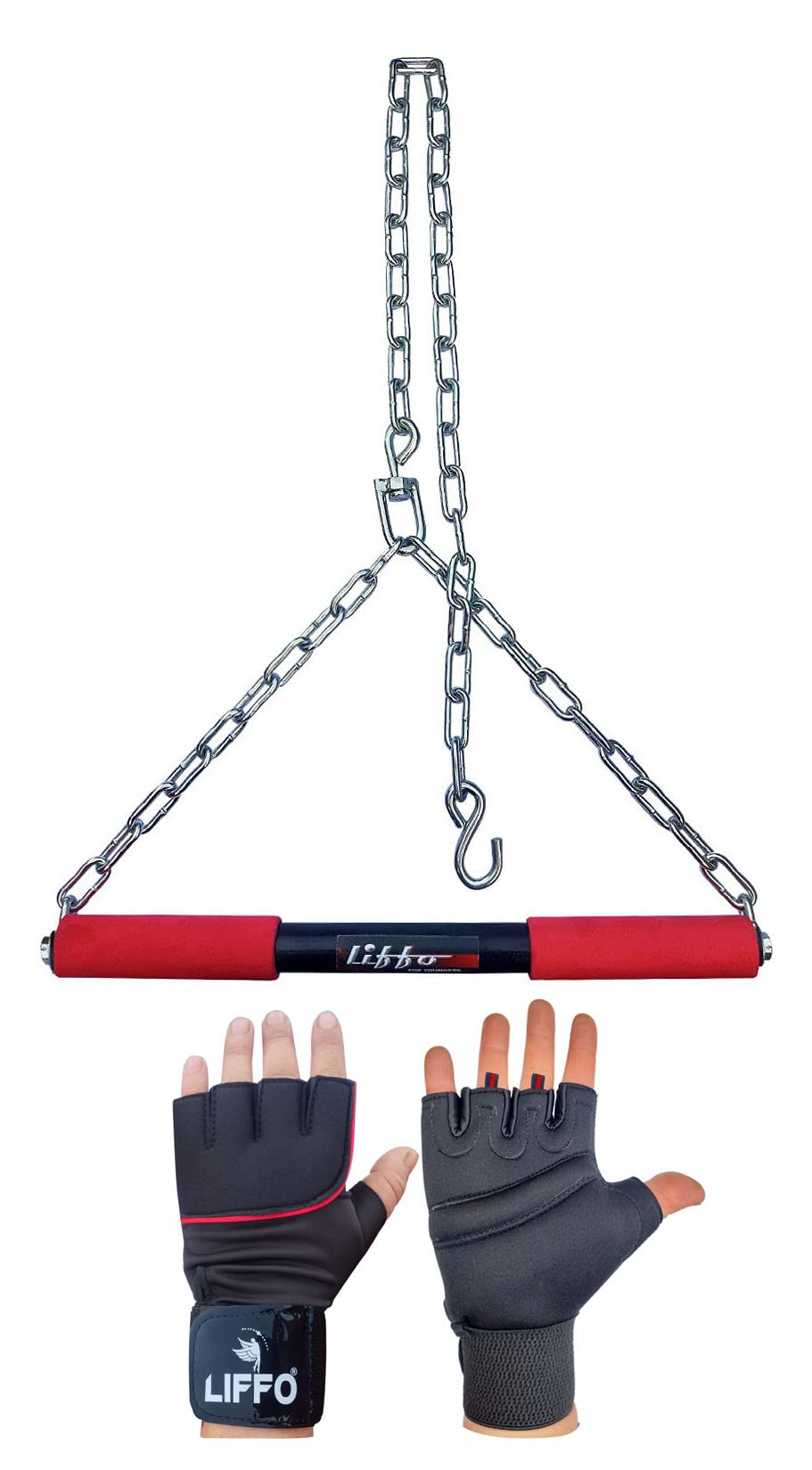 LiffoLiffo® Pull Up Bar Hanging Rod For Height Increase For Kids,Adult With Weight Lifting Gloves (6FT) Yellow