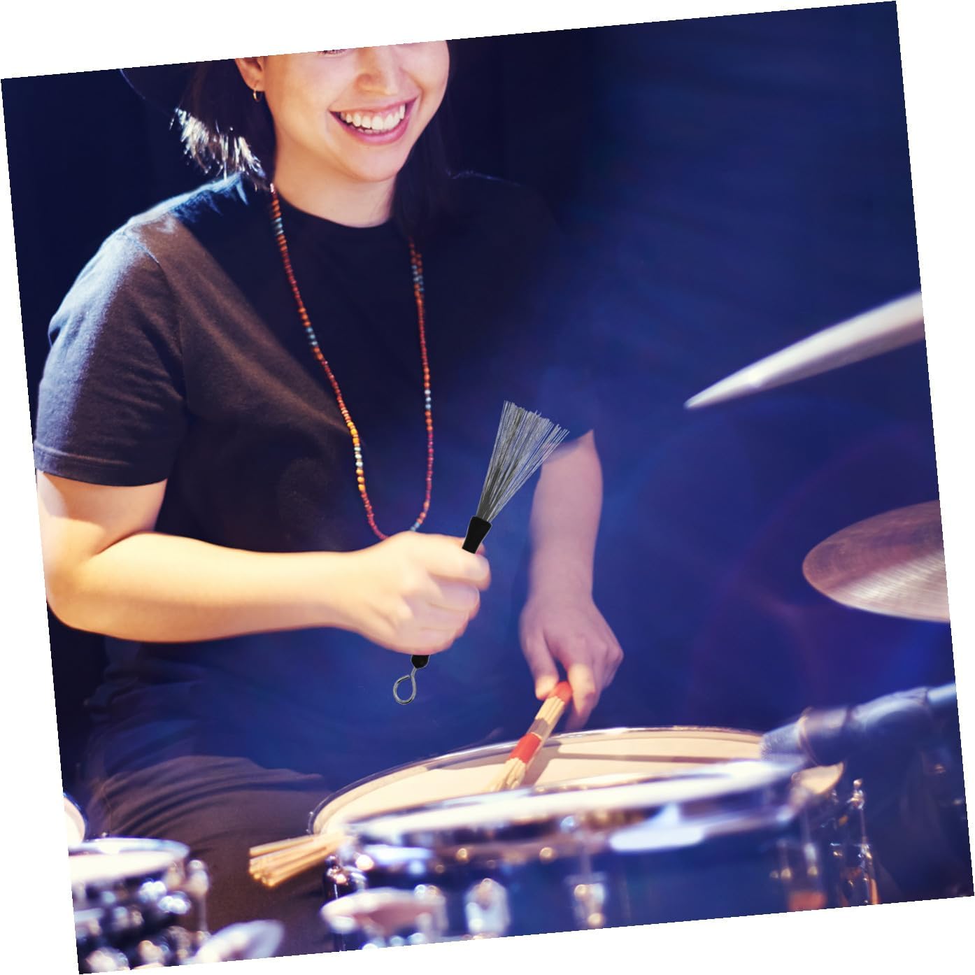 Kisangel Stainless Steel Wire Drum Brushes for Drum Kits 1 Pair with Storage Bag Retractable Percussion Brushes