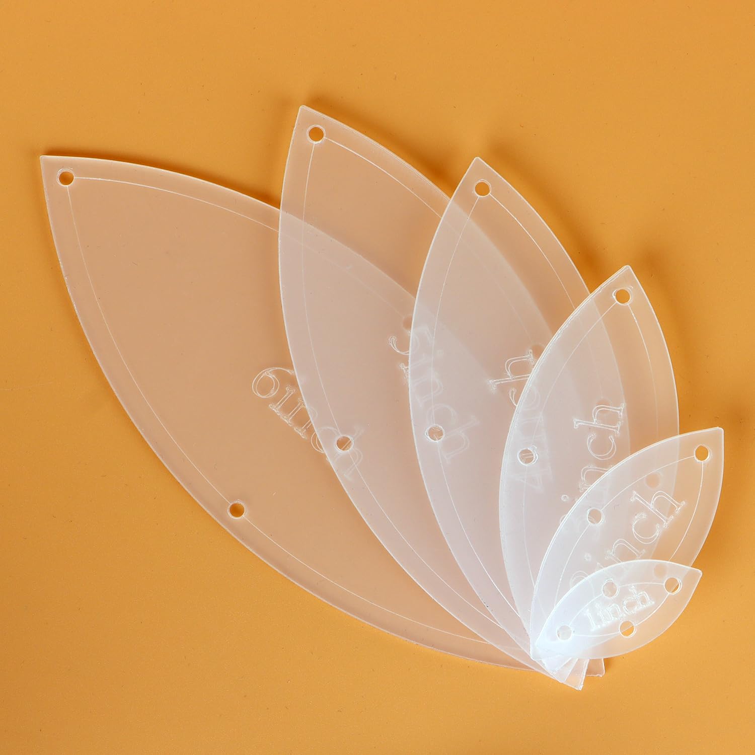 Leaf Quilting Templates Set, 6 Pieces, Transparent Acrylic Quilting Rulers Templates Rulers, Sizes 1" 2" 3" 4" 5" 6"
