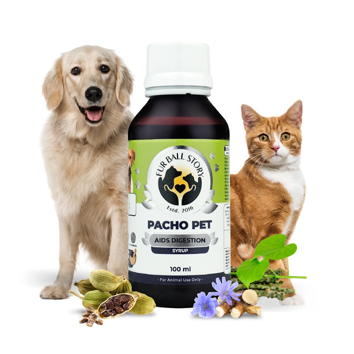 FUR BALL STORY Pacho Pet Digestive Syrup for Dogs & Cats 100ml | Ayurvedic Pet Digestive Medicine | Relieves Indigestion, Promotes Gut Health | Vet Recommended