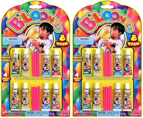JA-RU Bloonies Magic Plastic Bubbles with Straw (2 Pack/ 8 Tube) Super Elastic Bubble Balloons for Kids. 90s Toys Nostalgia, Bubble Party Favors, 2000s Party Decorations. 774-1A