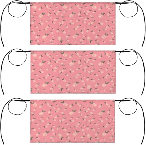 KOBLEN Paquete de 3 delantales de servidor con 3 bolsillos, impermeables, para mujer, media cintura, para cocinar, lavavajillas, cocina, jardinería,