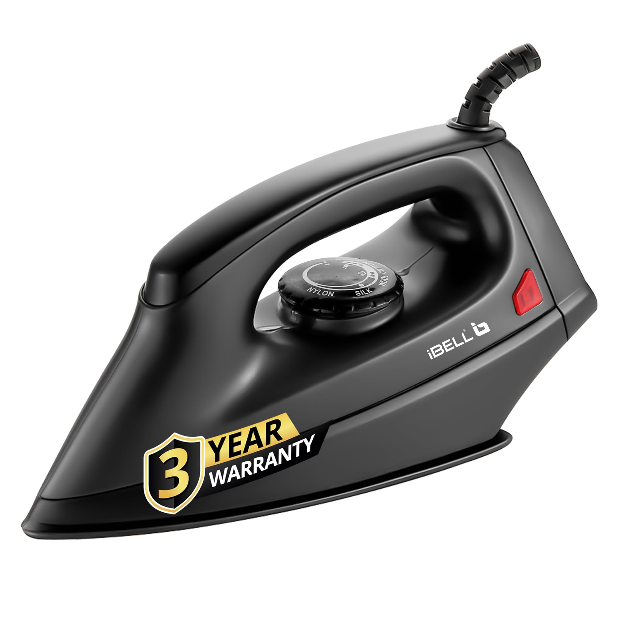 IBELL PASSION 1000W Iron Box with 3 Years Warranty, Non-Stick Soleplate Dry Iron, Shock-Proof Body, Variable Temperature Control, Overheating Protection (Black)