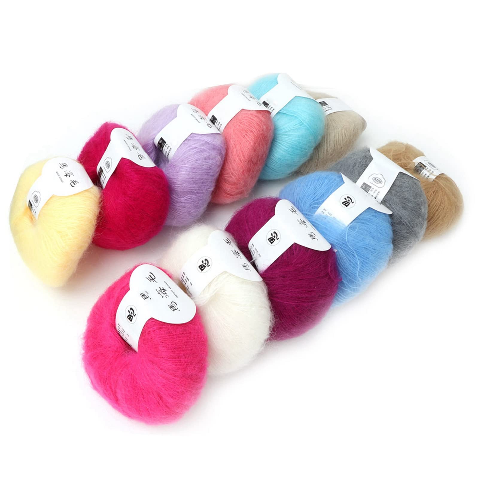 Emoshayoga Miękka Mieszanka Przędzy Moherowej Angora 25g Antypilingowalna, Nadająca się do Prania Ręcznego Splot Szaliki Szale z 12 Kolorami na Drutach Szydełkowych (1 zestaw dwunastu kolorów)