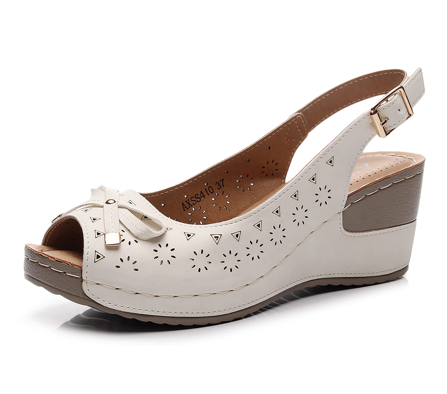 Women's Peep Toe Bow Hollow Out Slingback Platform Wedge Sandals