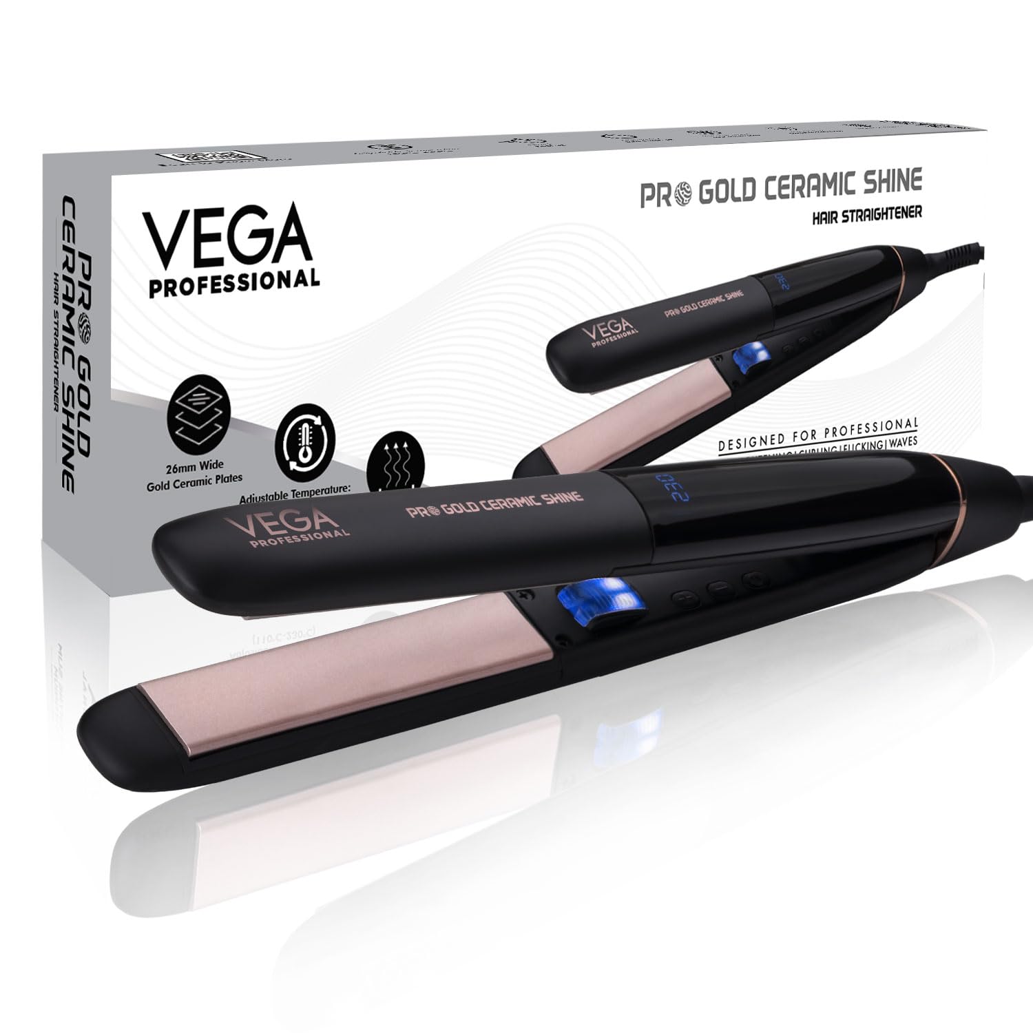 VEGA PROFESSIONAL Pro Gold Ceramic Shine Hair Straightener for Professional and Home Hair Straightening | Ceramic Floating Plates, Black (VPMHS-08)-picture-24