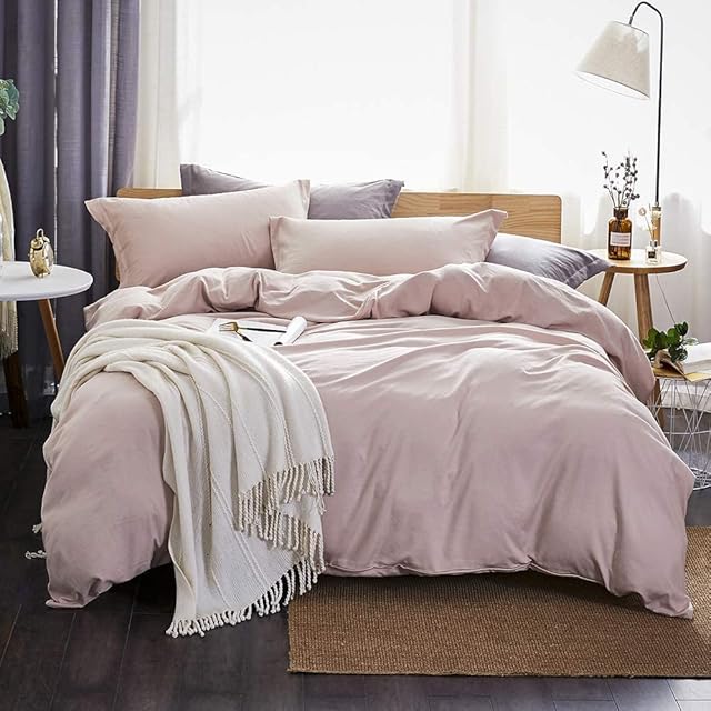 MOHAP King Duvet Cover Set 220x230 Quilt Cover with 50x75 Pillowcases Microfiber Bedding Set, Pink