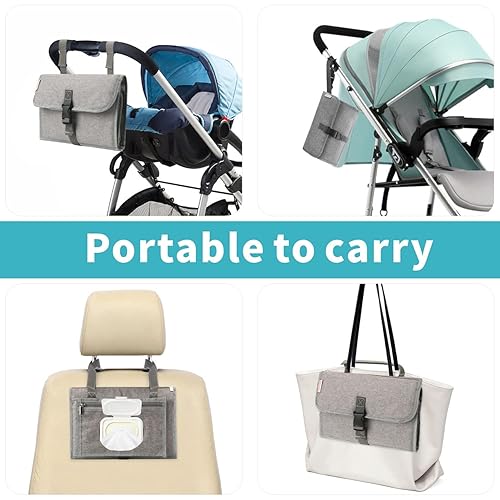 Miniatura 5 de Idefair - Cambiador de pañales portátil con cojín de cabeza cambiador de pañales para bebé kit de cambio de viaje con bolsillos impermeable y
