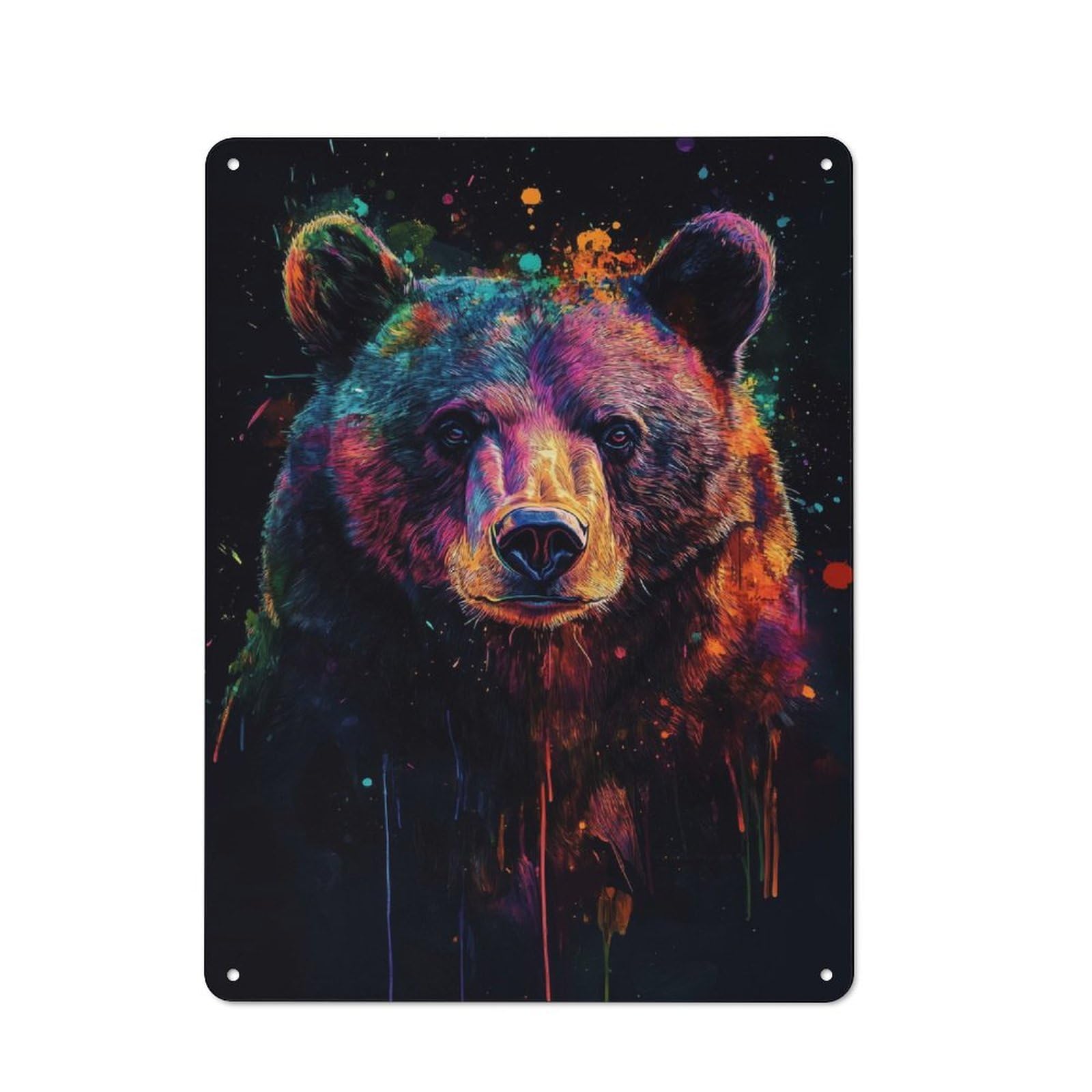 Metal Plaque 40x30cm with Bear in Neon Splatter for Pub Or Café, Retro Decor, for Pub Decor Enthusiasts Refreshing A Room in Autumn