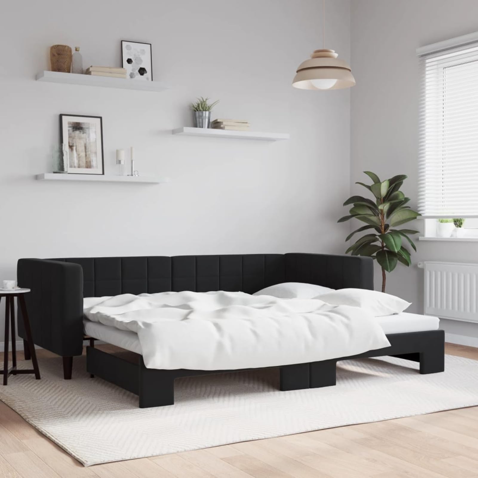 ATOMSTACK MAKER Divano letto pieghevole 2 in 1 nero in velluto, divano matrimoniale convertibile con struttura in legno e metallo, 213 x 192,5 cm, ideale per soggiorno o camera da letto degli ospiti