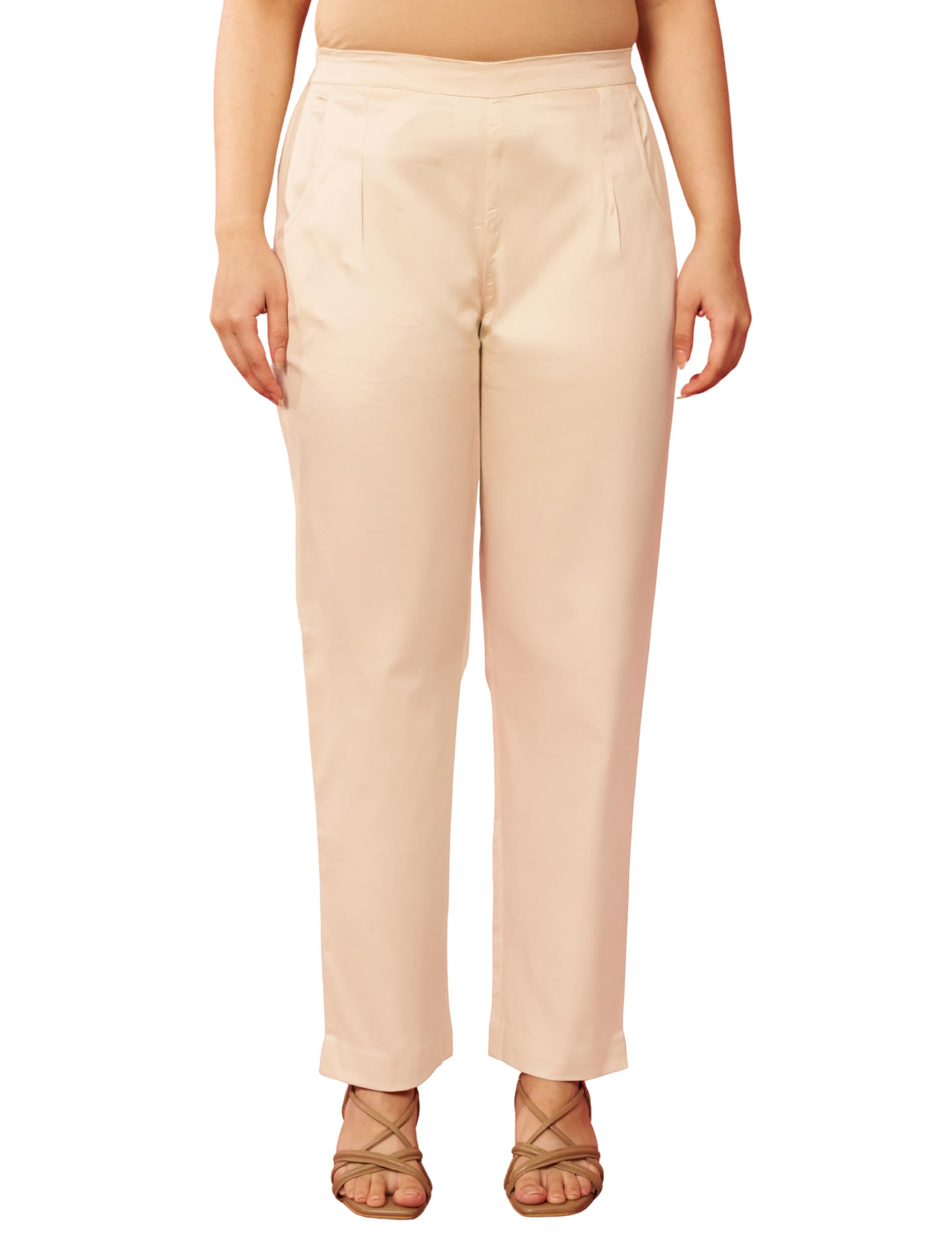 vastramay Women's Beige Cotton Lycra Trousers - Versatile Casual Wear-picture-25