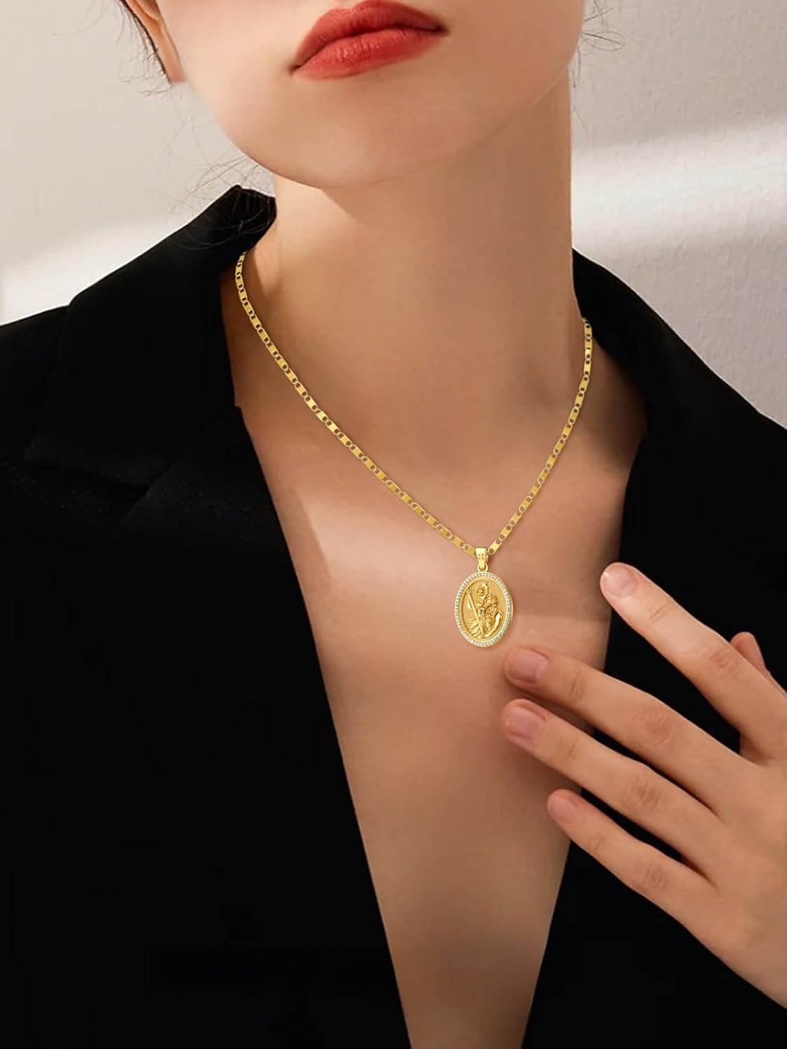 Patron Saint Medals, 14k Gold Plated Sterling Silver Catholic Pendant Necklace, Inlaid Cubic Zirconia, Christian Jewelry Gift For Women with 22"+2" Mariner Chain - Image 2