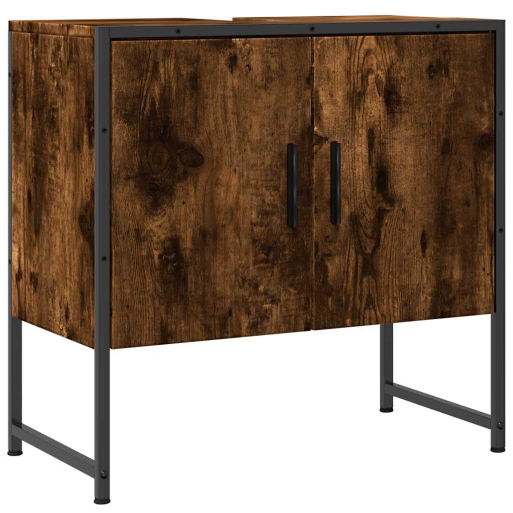 Szafka pod umywalkę, dąb wędzony, 60 x 33 x 60 cm, materiał drewnopochodny z miejscem do przechowywania i otworem na syfon, do umywalki, mebli łazienkowych, szafy, drzwi i regału dla porządku
