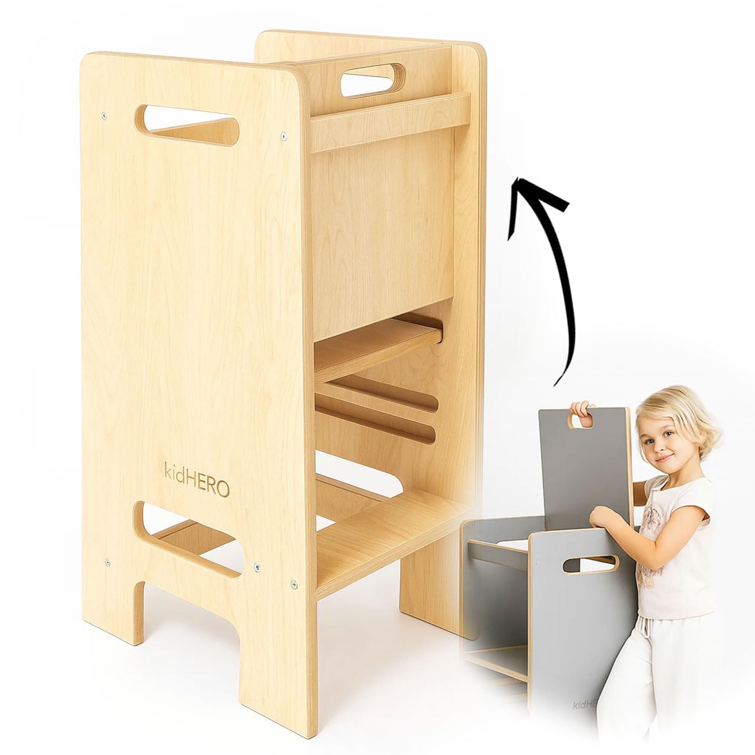 PaLulli® Höhenverstellbarer Montessori Lernturm ab 1 Jahr mit Kippschutz – 3-stufiger Learning Tower für Jungen & Mädchen – Sicherer Küchenhelfer Tritthocker für Kinder