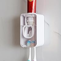 Vista 18 de Soporte para cepillos de dientes con 2 ranuras y dispensador de pasta de dientes montado en la pared, exprimidor automático de pasta de dientes